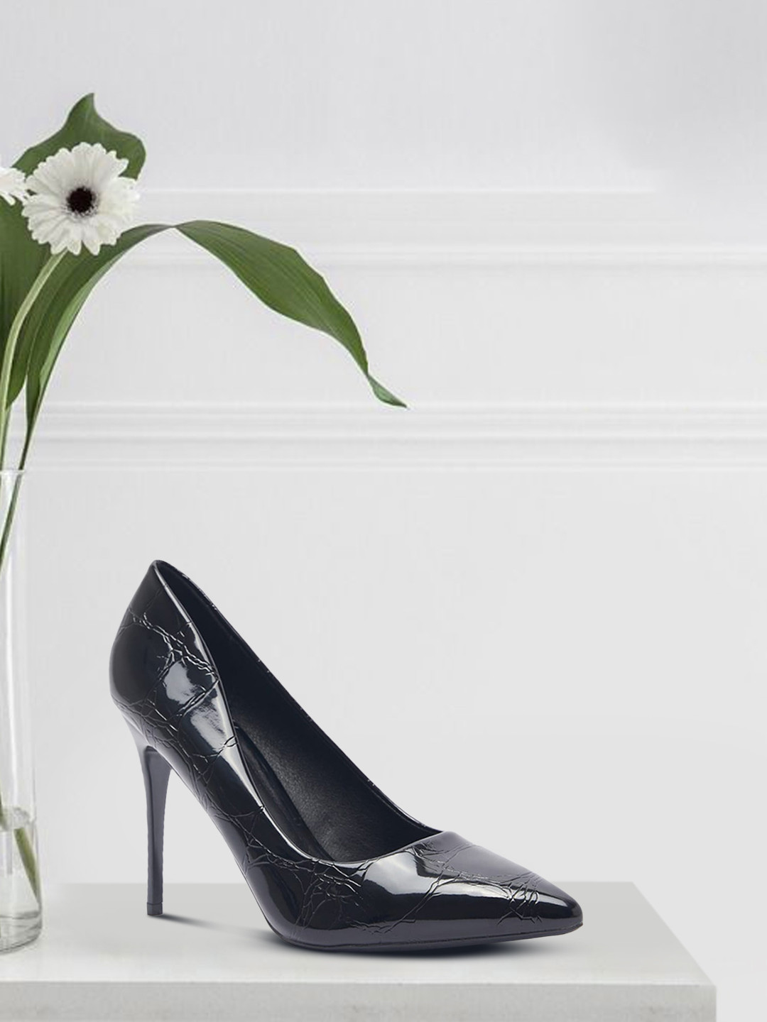 Buy Shoexpress Black Textured Stiletto Pumps Heels for Women 18278400