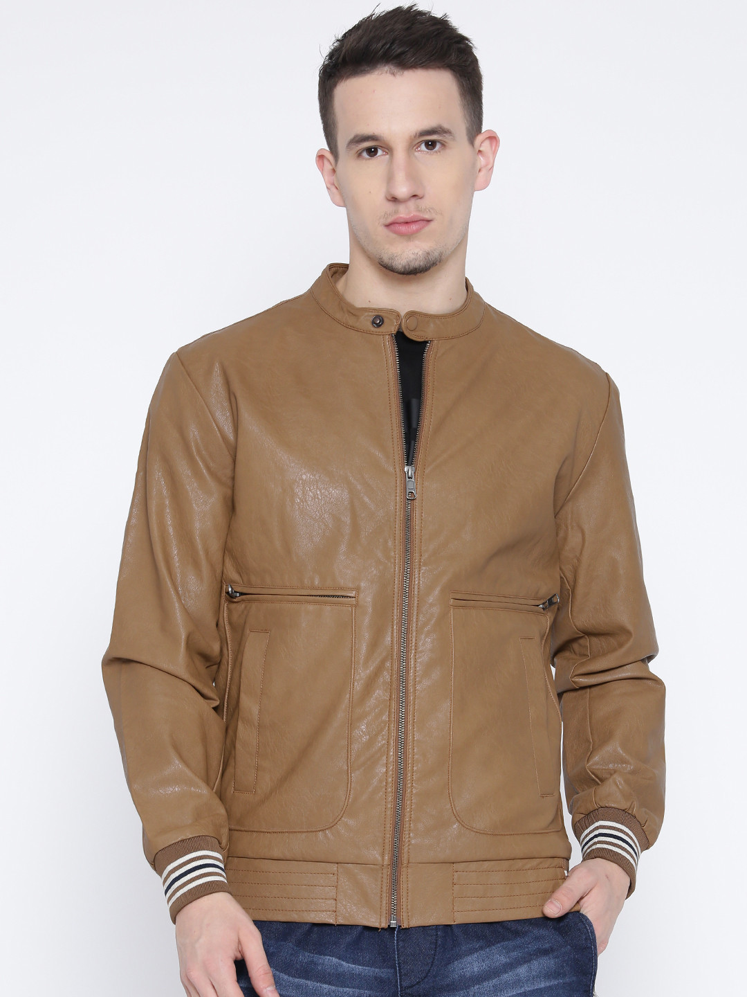Buy Red Tape Brown Faux Leather Bomber Jacket Jackets for Men 1828183