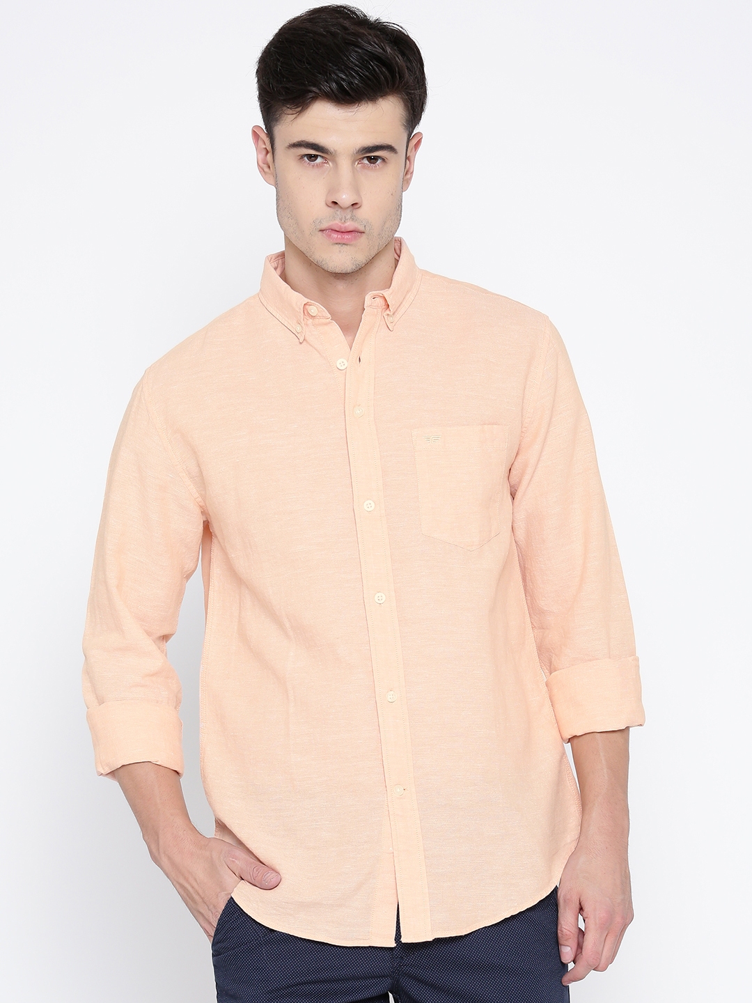 Buy Red Tape Men Peach Coloured Solid Casual Shirt - Shirts for Men ...