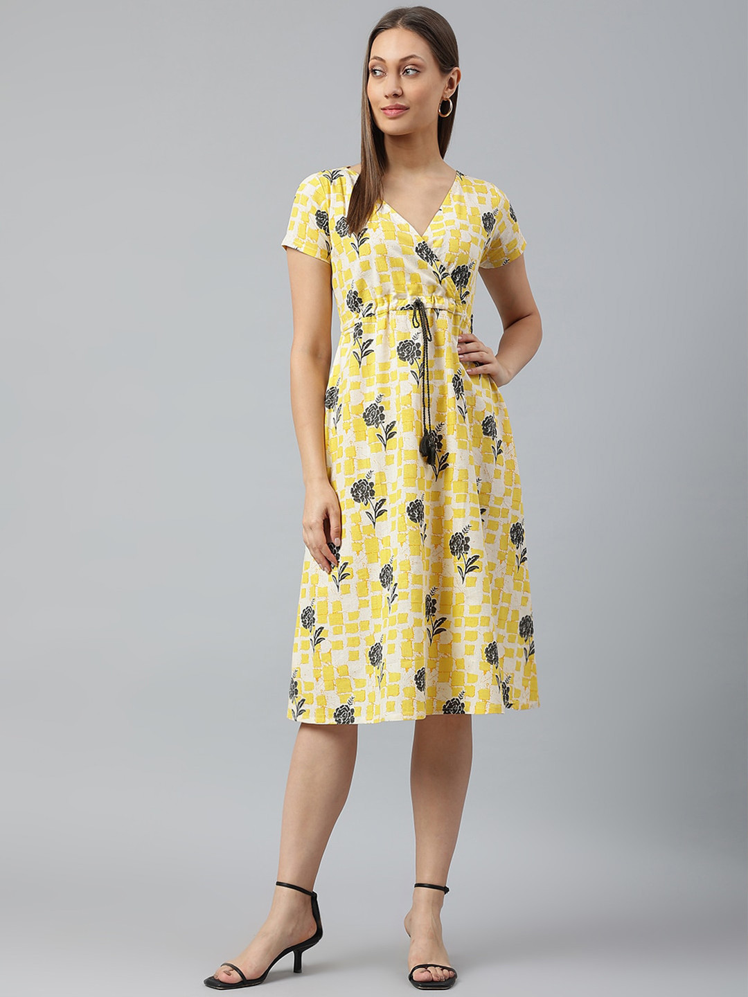 Buy SIAH Yellow Floral Layered Ethnic A Line Dress Dresses for Women