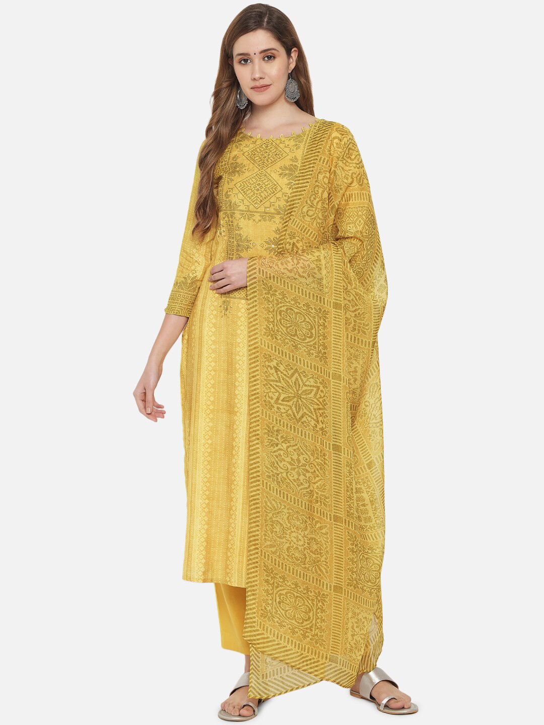 Buy Jansi Yellow Printed Unstitched Dress Material Dress Material for