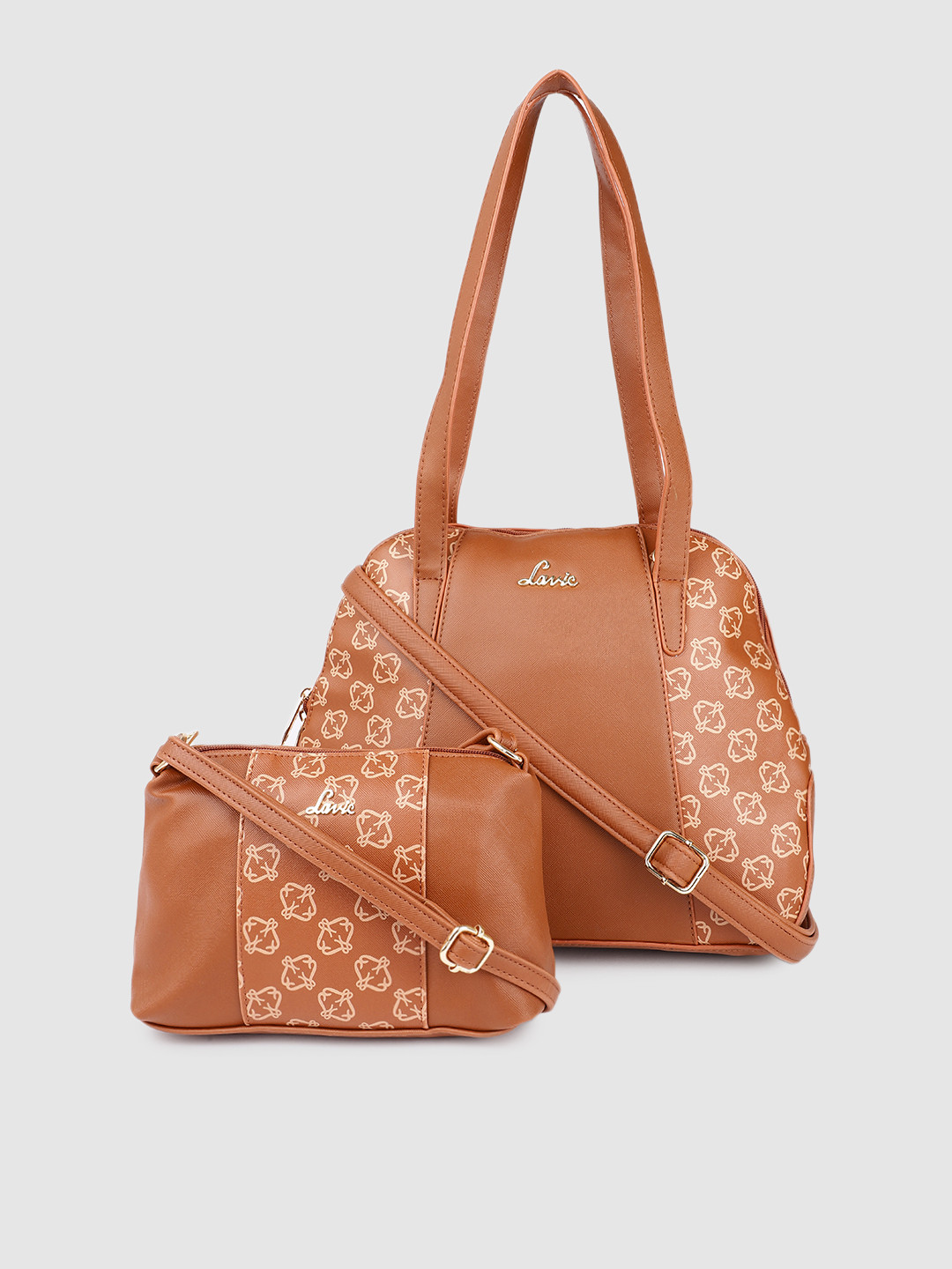 Buy Lavie Grammy Brown Set Of 2 Printed Structured Combo Handbags