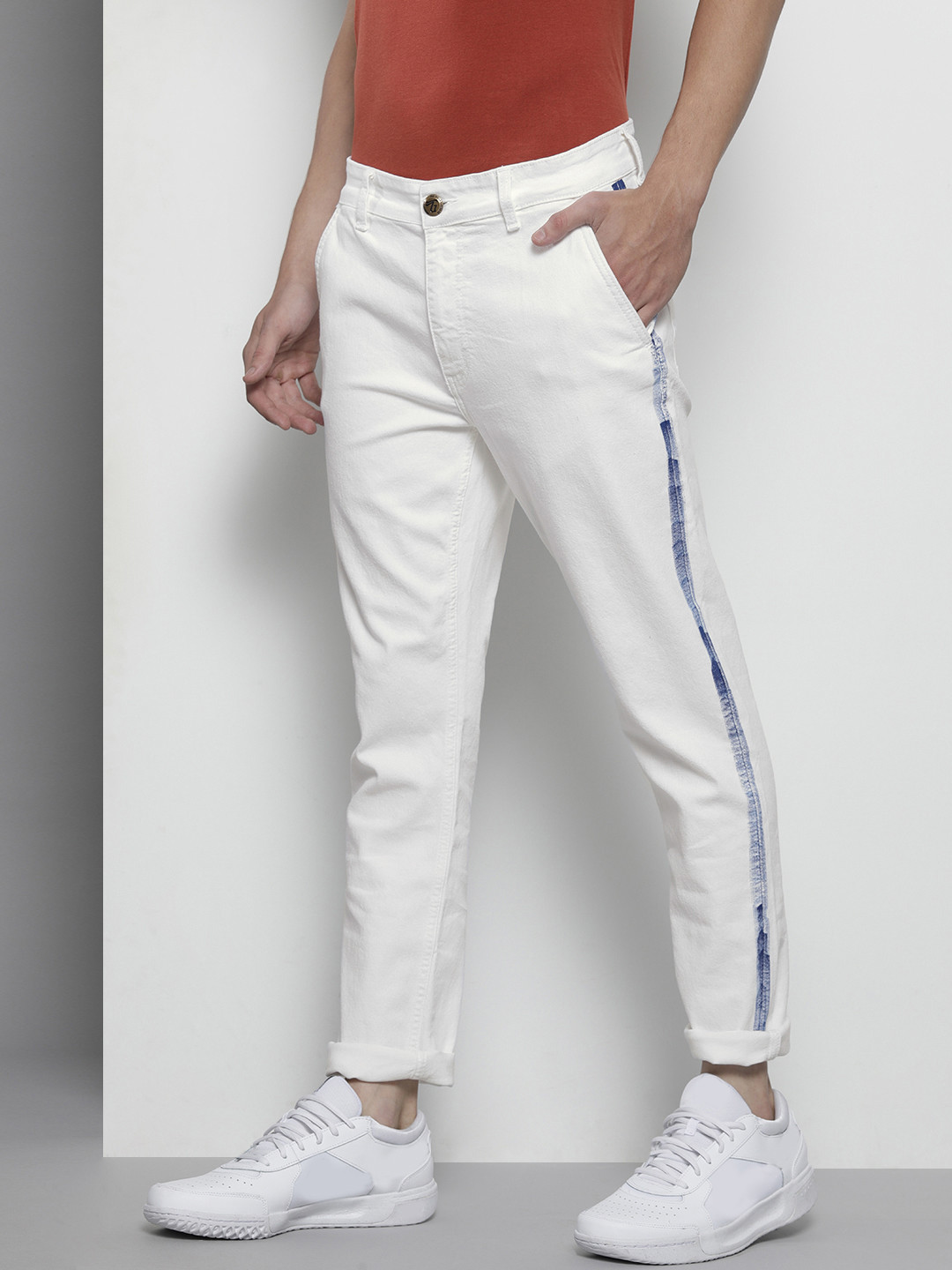Buy The Indian Garage Co Men White Slim Fit Streachable Jeans Jeans