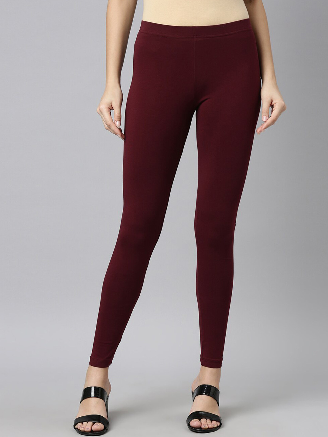Buy Go Colors Women Maroon Solid Slim Fit Ankle Length Leggings