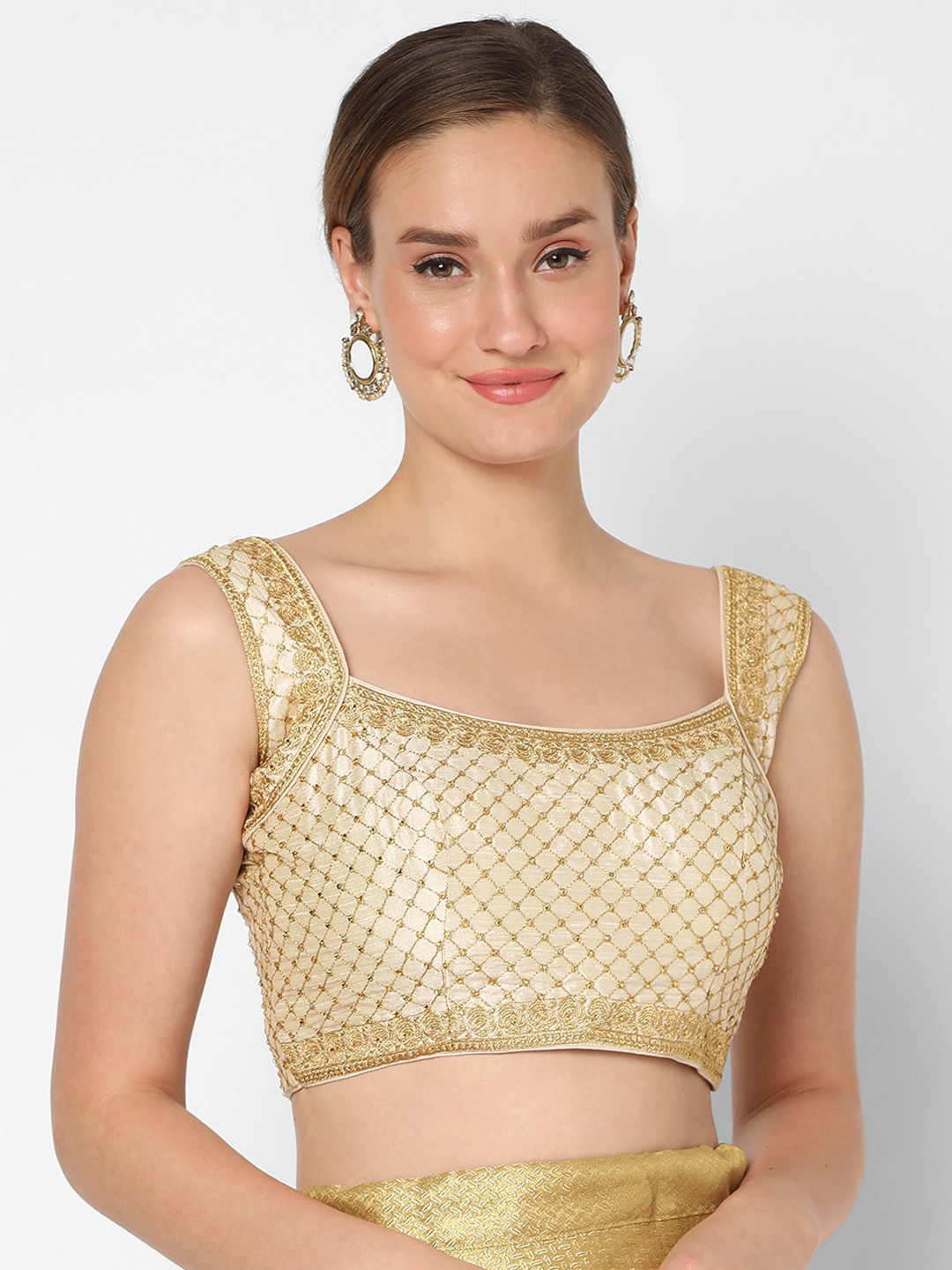 Buy SALWAR STUDIO Women White & Gold Coloured Embroidered Saree Blouse