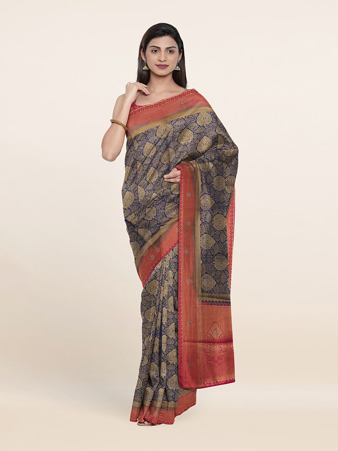Buy Pothys Blue & Red Woven Design Art Silk Saree Sarees for Women