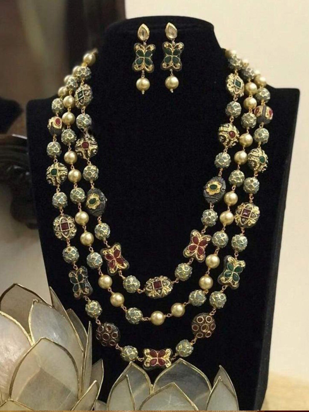 Buy Ishhaara Green Gold Plated Stone Beaded Layered Jewellery Set