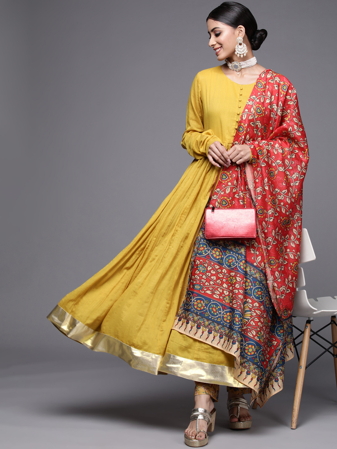 Buy Varanga Women Mustard Yellow Anarkali Kurta With Dupatta Kurtas for Women 18297796 Myntra