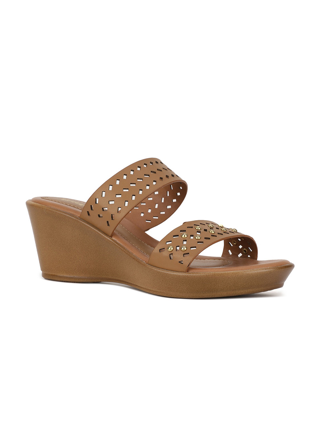 Buy Bata Tan Wedge Sandals With Laser Cuts Heels for Women 18298006