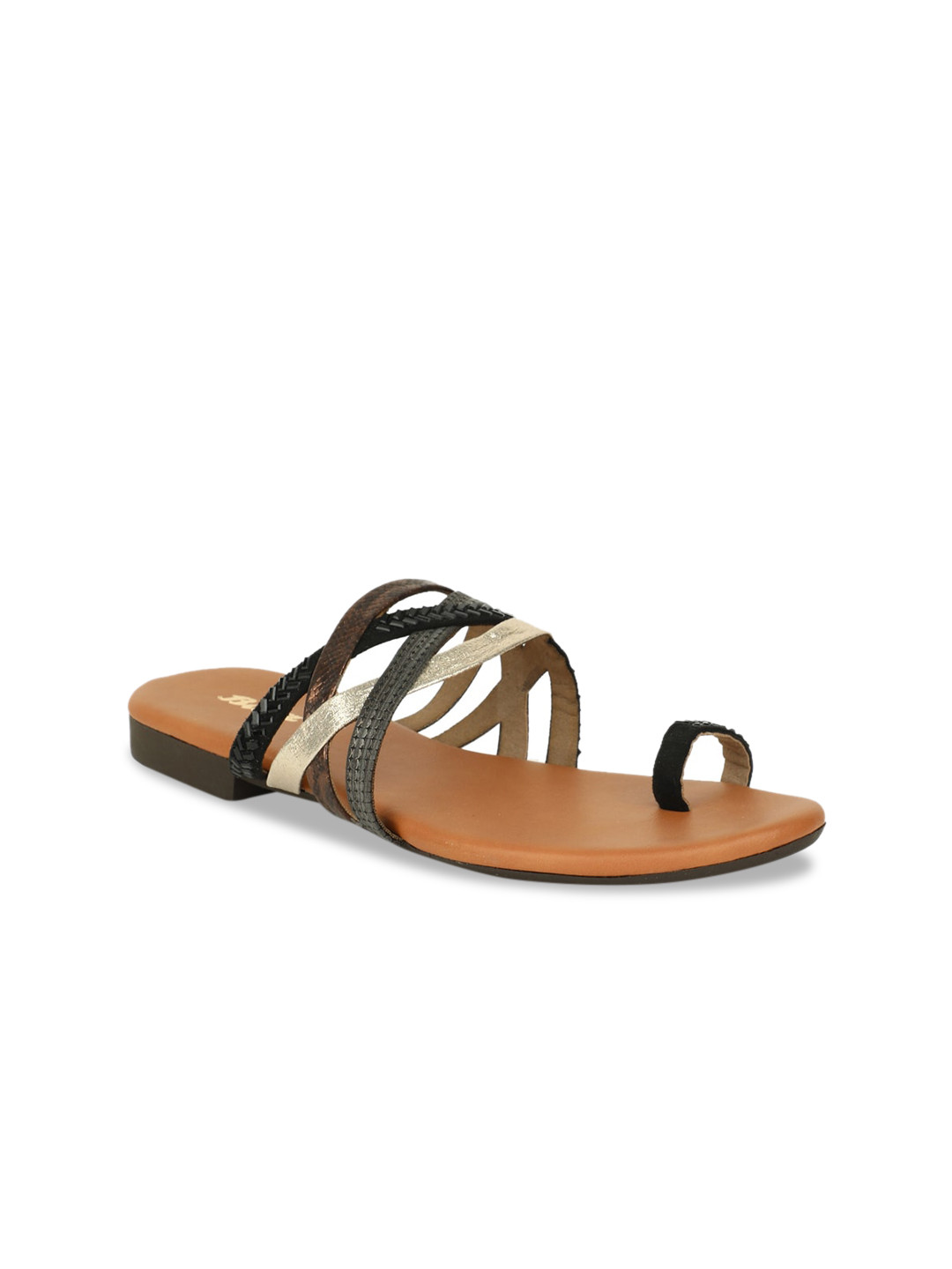 Buy Bata Women Black Colourblocked One Toe Flats With Laser Cuts