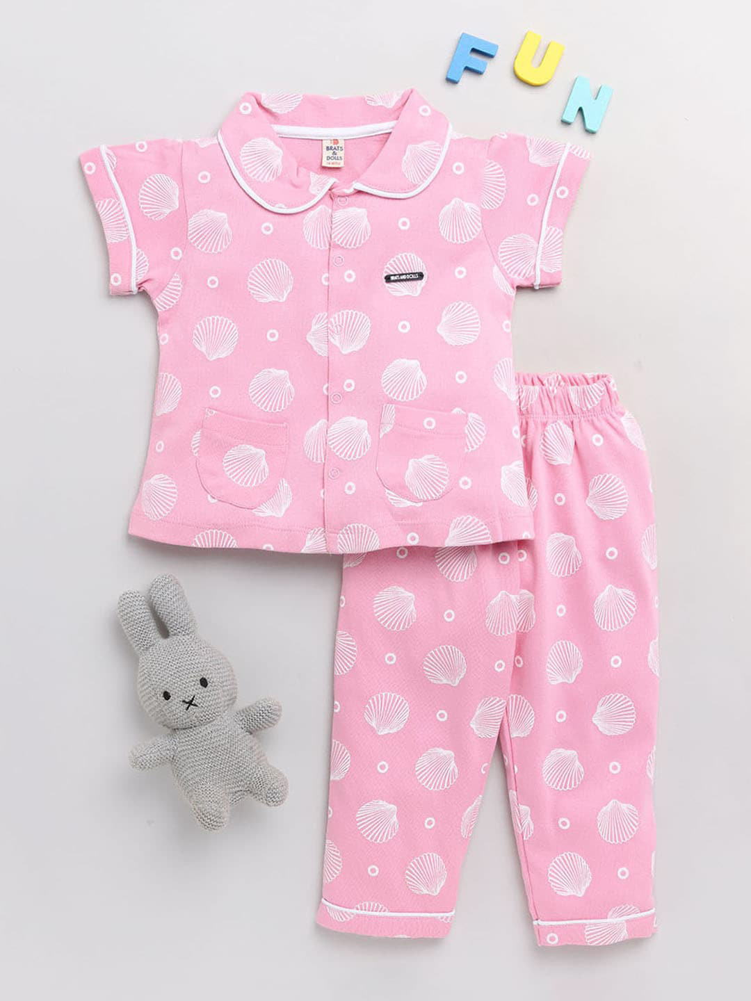 Buy BRATS AND DOLLS Girls Pink & White Pure Cotton Printed Night Suit