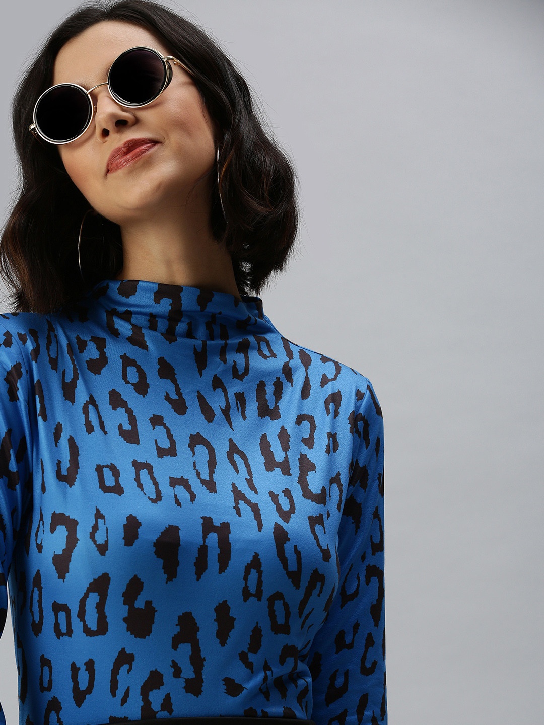 Blue animal print off shoulder top main image 0