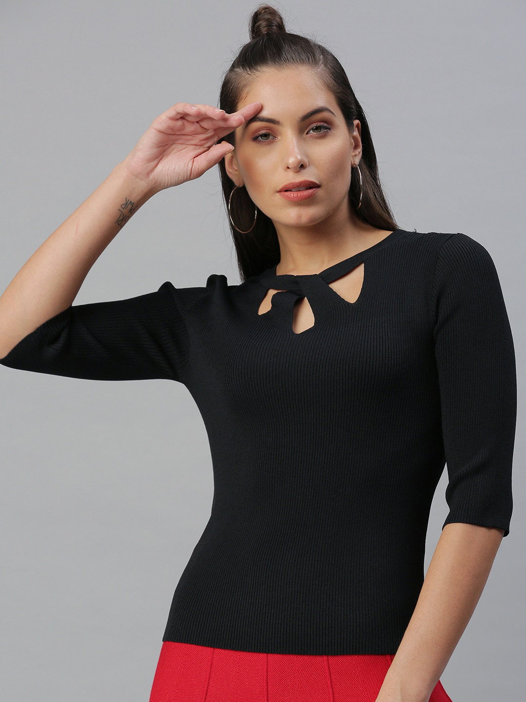 Buy SHOWOFF Black Keyhole Neck Top Tops for Women 18303452 Myntra