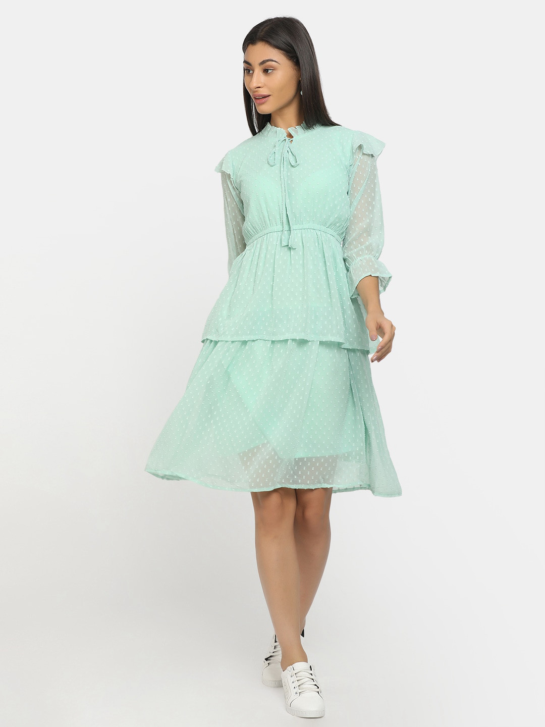 Buy V Mart Green Tie Up Neck Dress Dresses for Women 18304656 Myntra