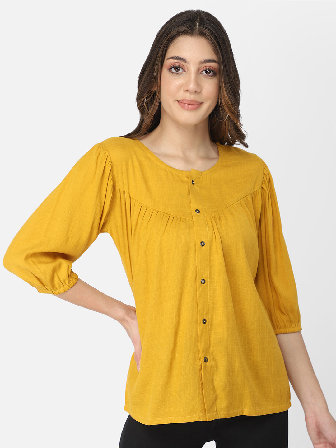 Buy Fbella Mustard Yellow Solid Top Tops for Women 18305150 Myntra