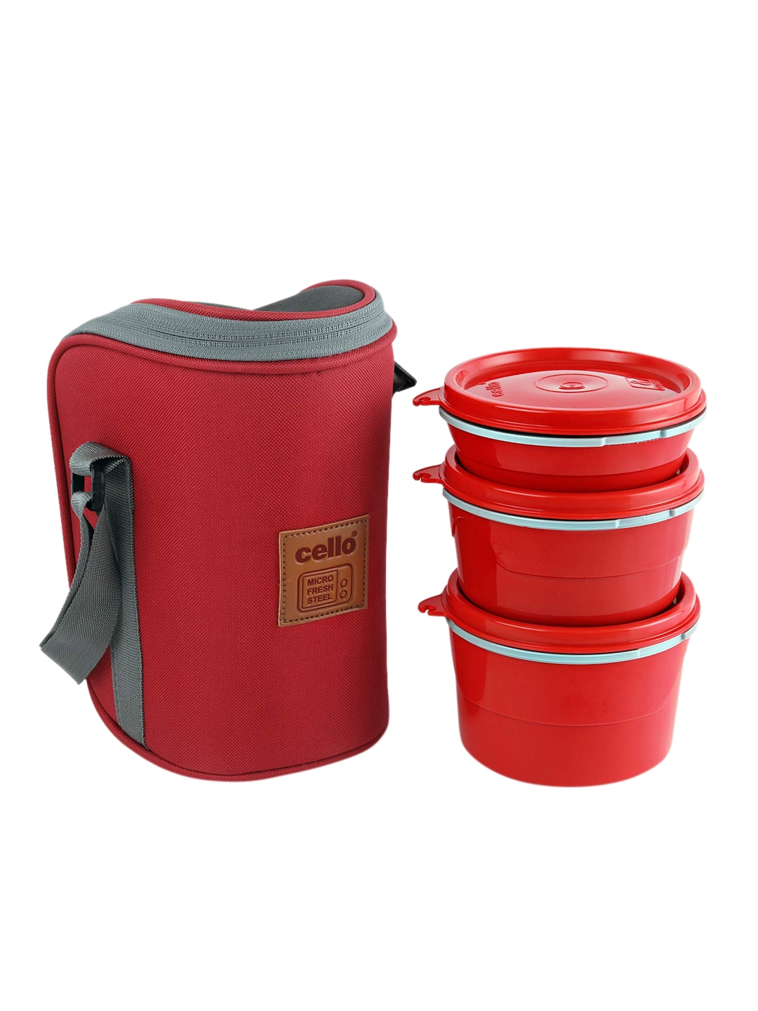 Buy Cello MF Hot Wave 3Pcs Red Inner Steel Outer Plastic Lunch Box With