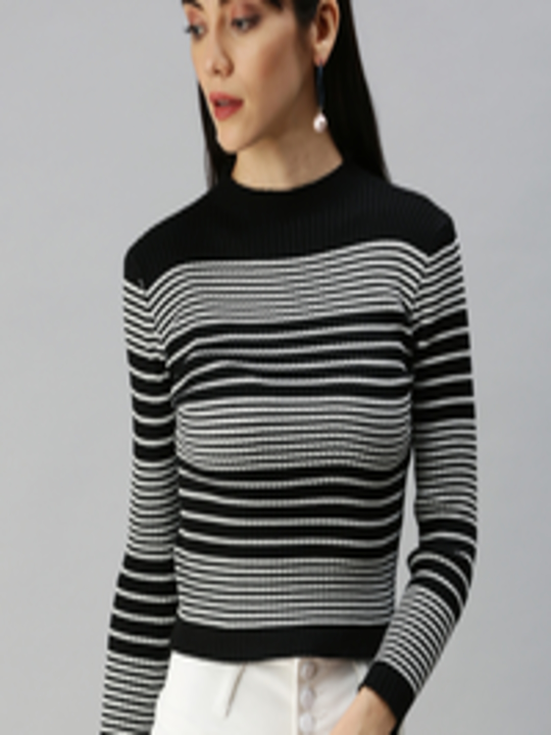 Buy SHOWOFF Black Striped Monochrome Top - Tops for Women 18307240 | Myntra