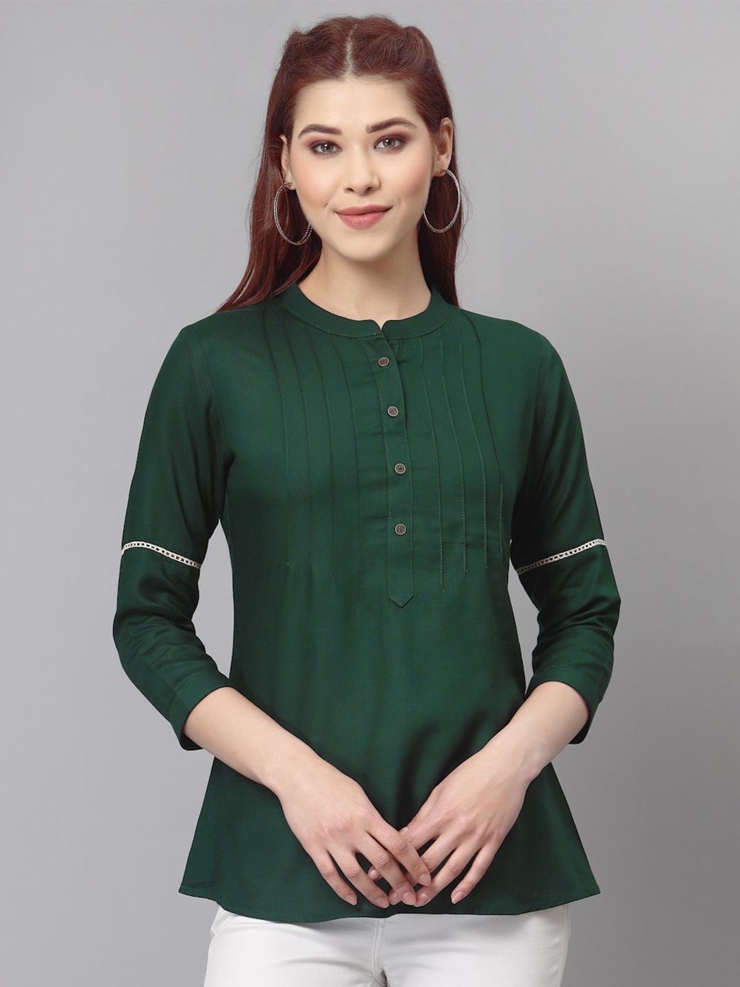 Buy Selvia Green Mandarin Collar Top - Tops for Women 18308896 | Myntra