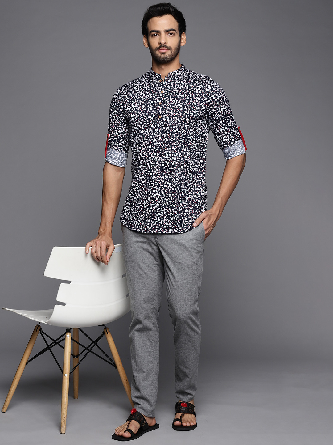 Buy Indo Era Men Navy Blue & White Animal Print Liva Kurta - Kurtas for Men 18309722 | Myntra