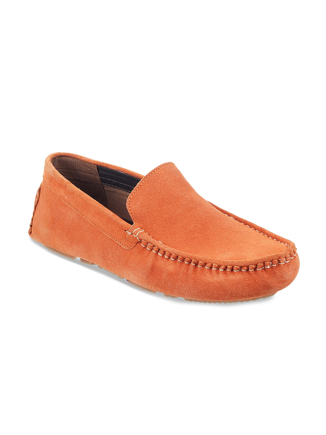 Buy Mochi Men Orange Perforations Suede Loafers Casual Shoes for Men