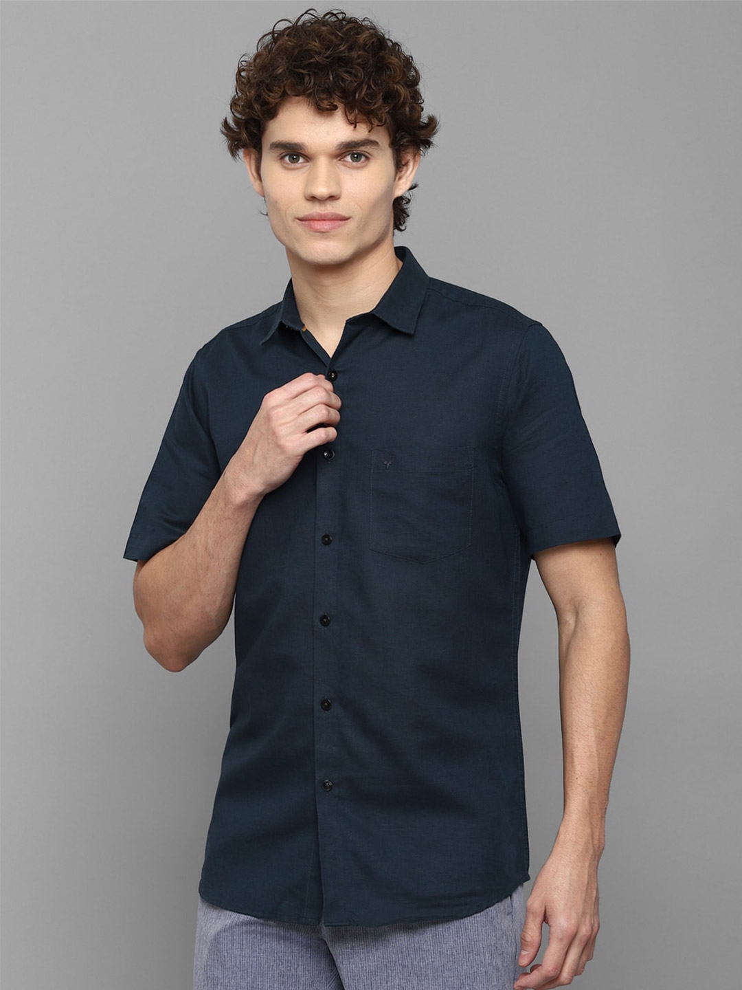 Buy Allen Solly Men Navy Blue Slim Fit Casual Shirt - Shirts for Men ...