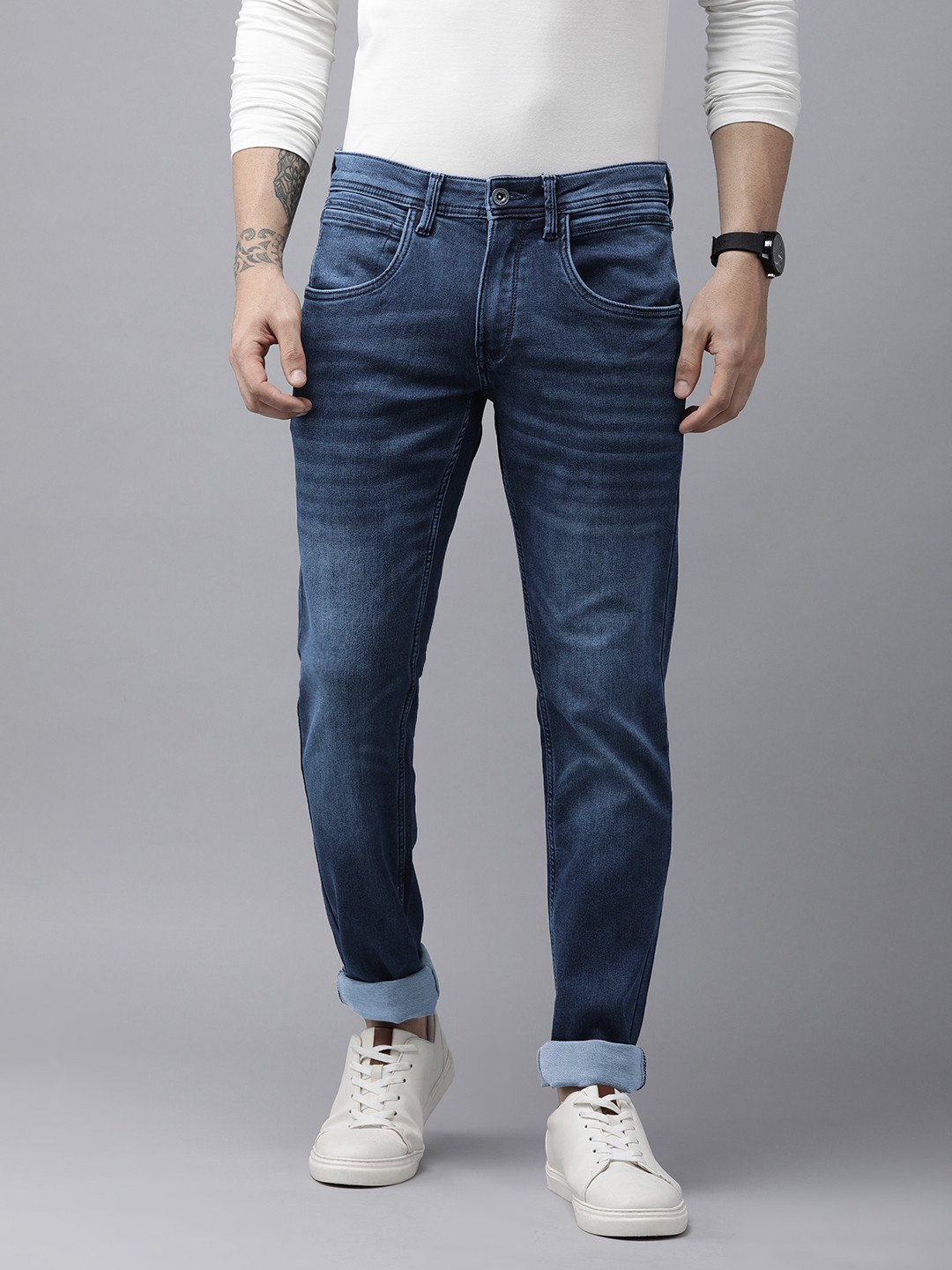 Buy VAN HEUSEN DENIM LABS Men Navy Blue Skinny Fit Light Fade