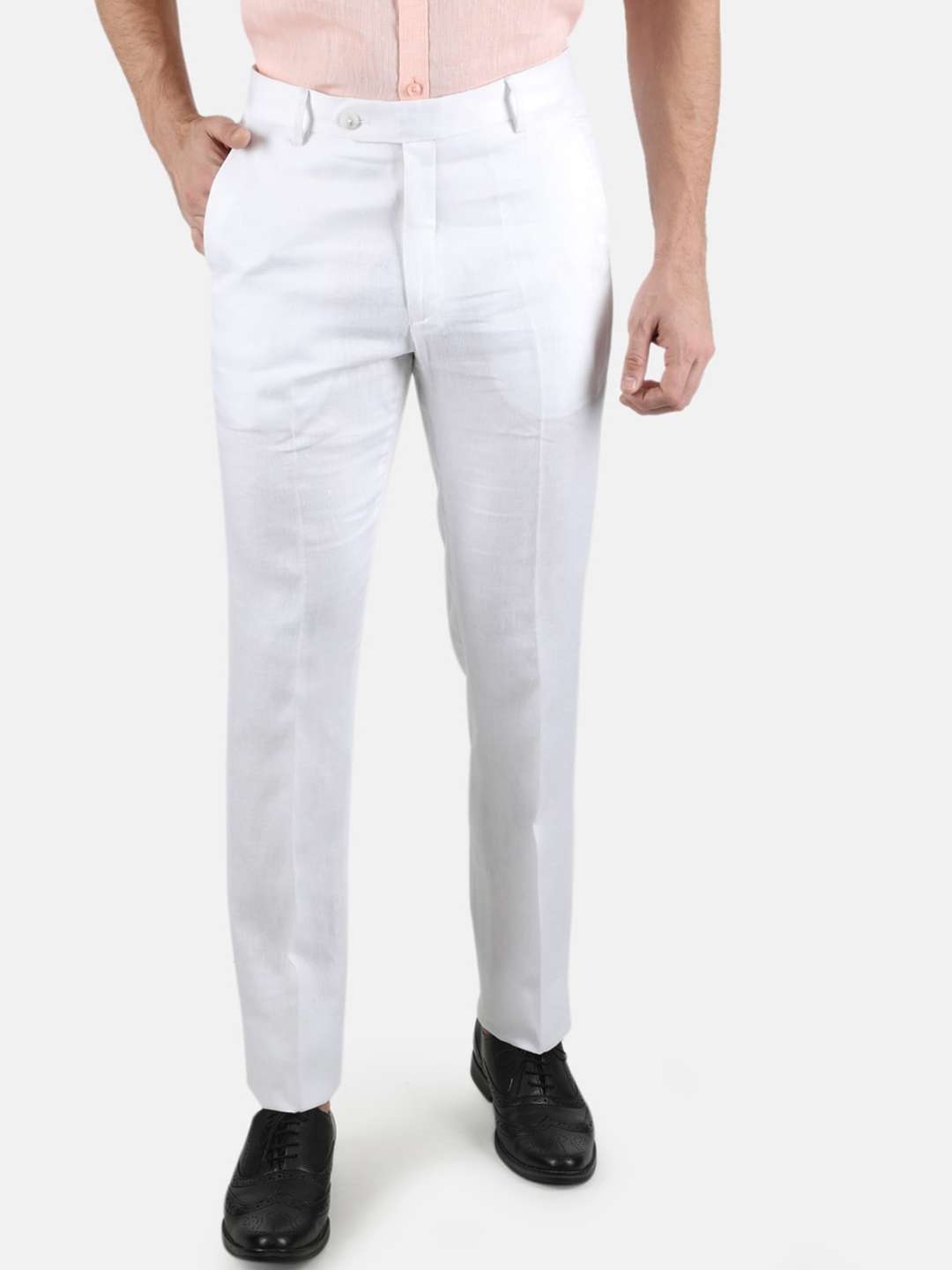 Buy Monte Carlo Men White Smart Straight Fit Trousers - Trousers for ...