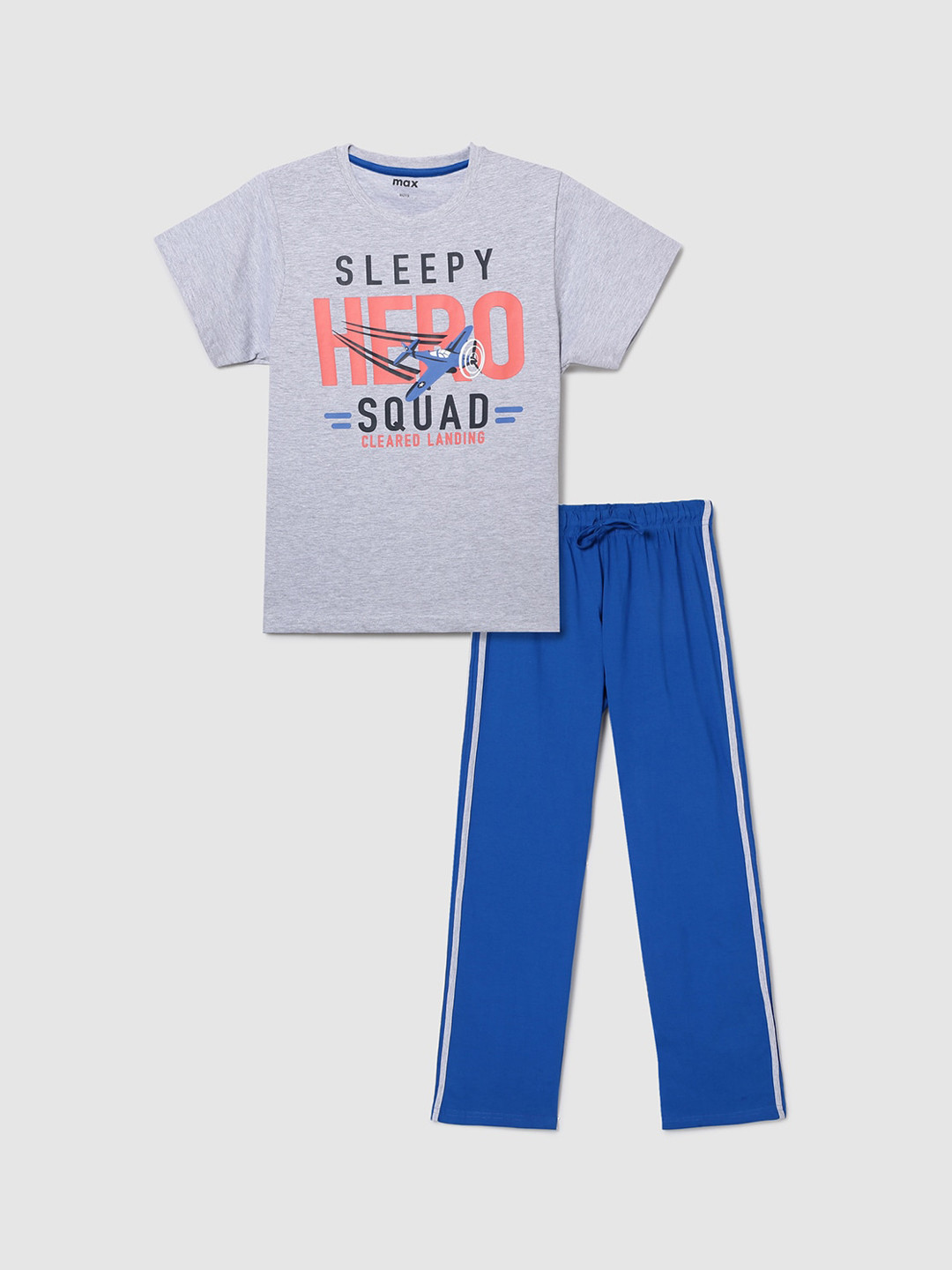 Buy Max Boys Grey Melange & Blue Printed Night Suit Night Suits for