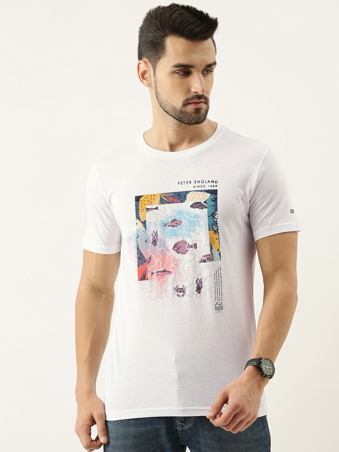 Buy Peter England Casuals Men White Printed T Shirt Tshirts for Men 18317708 Myntra