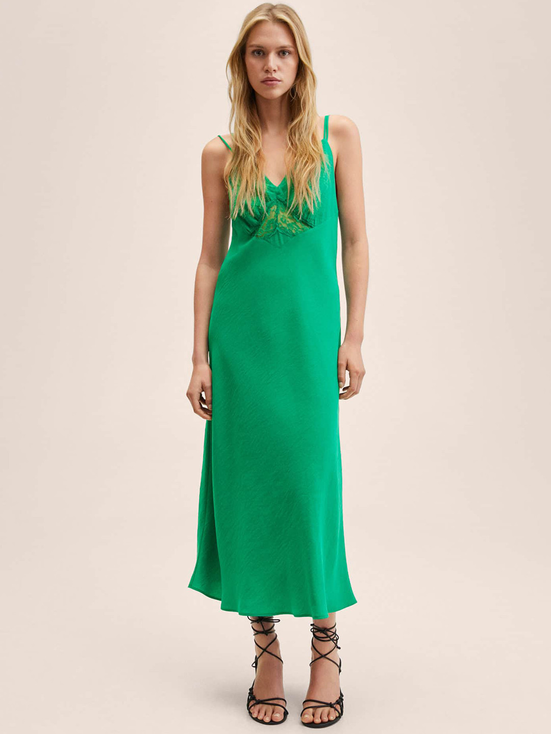 Buy MANGO Green Lace Detail Maxi Dress Dresses for Women 18319522