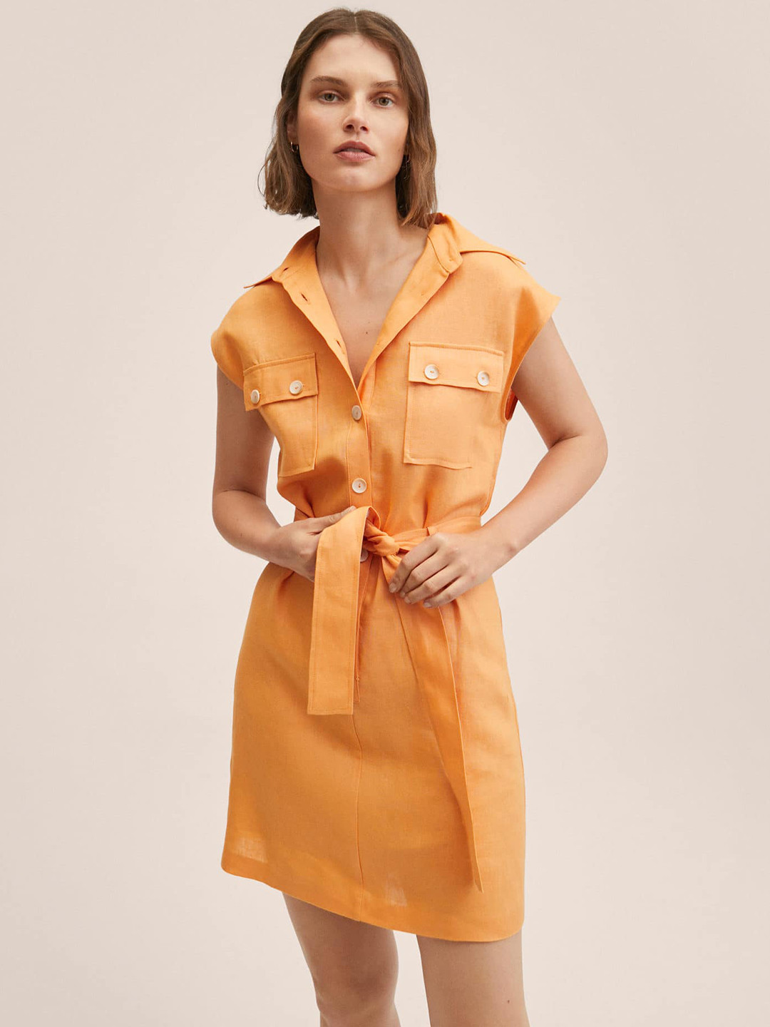 Buy MANGO Orange Linen A Line Dress Dresses for Women 18319588 Myntra