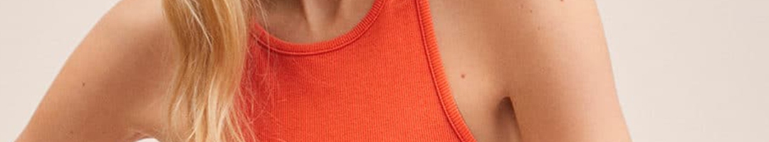 Buy Mango Women Orange Solid Ribbed Racerback Bodysuit Bodysuit For