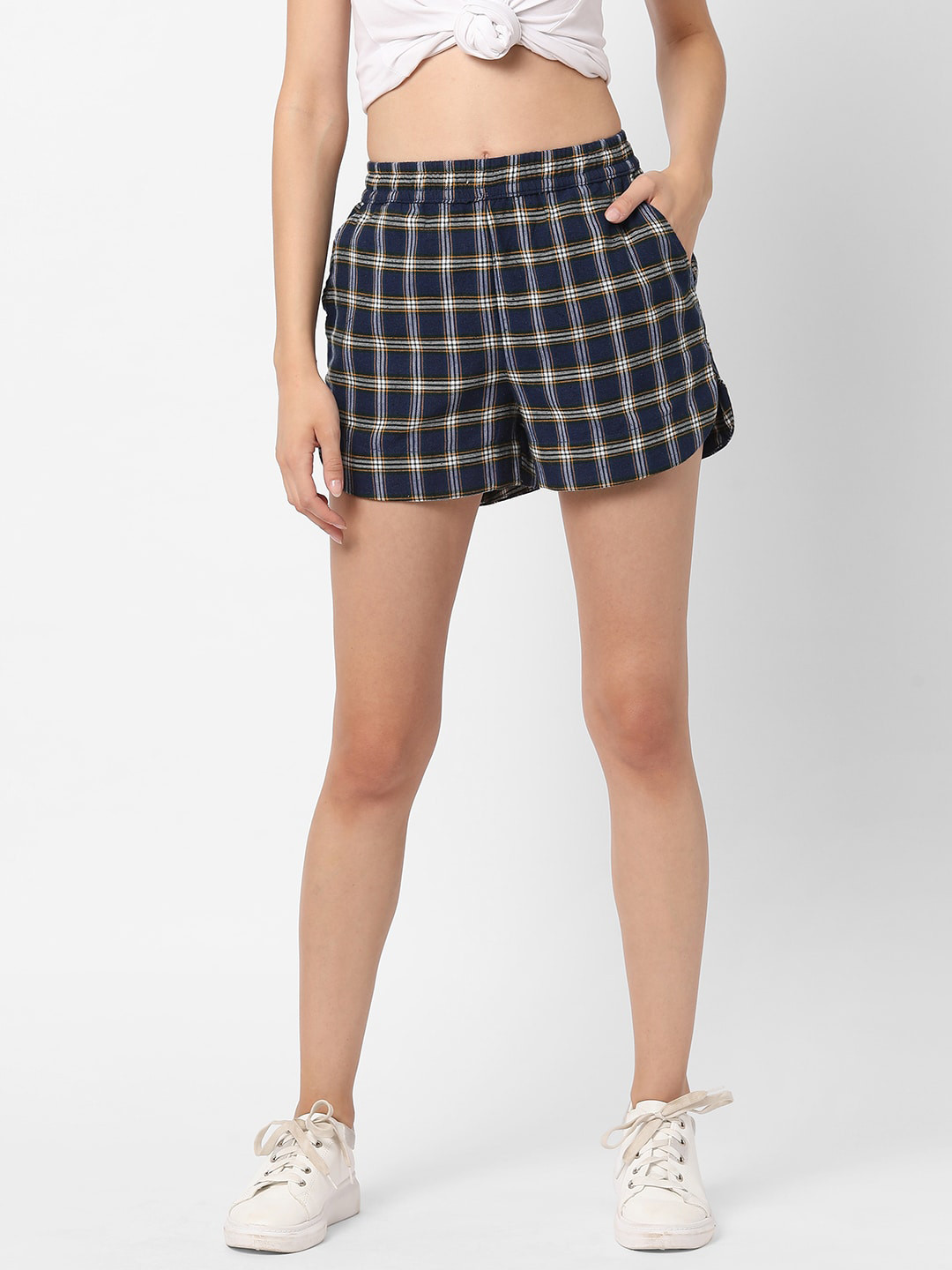 Buy VASTRADO Women Navy Blue Checked Shorts Shorts for Women 18323428