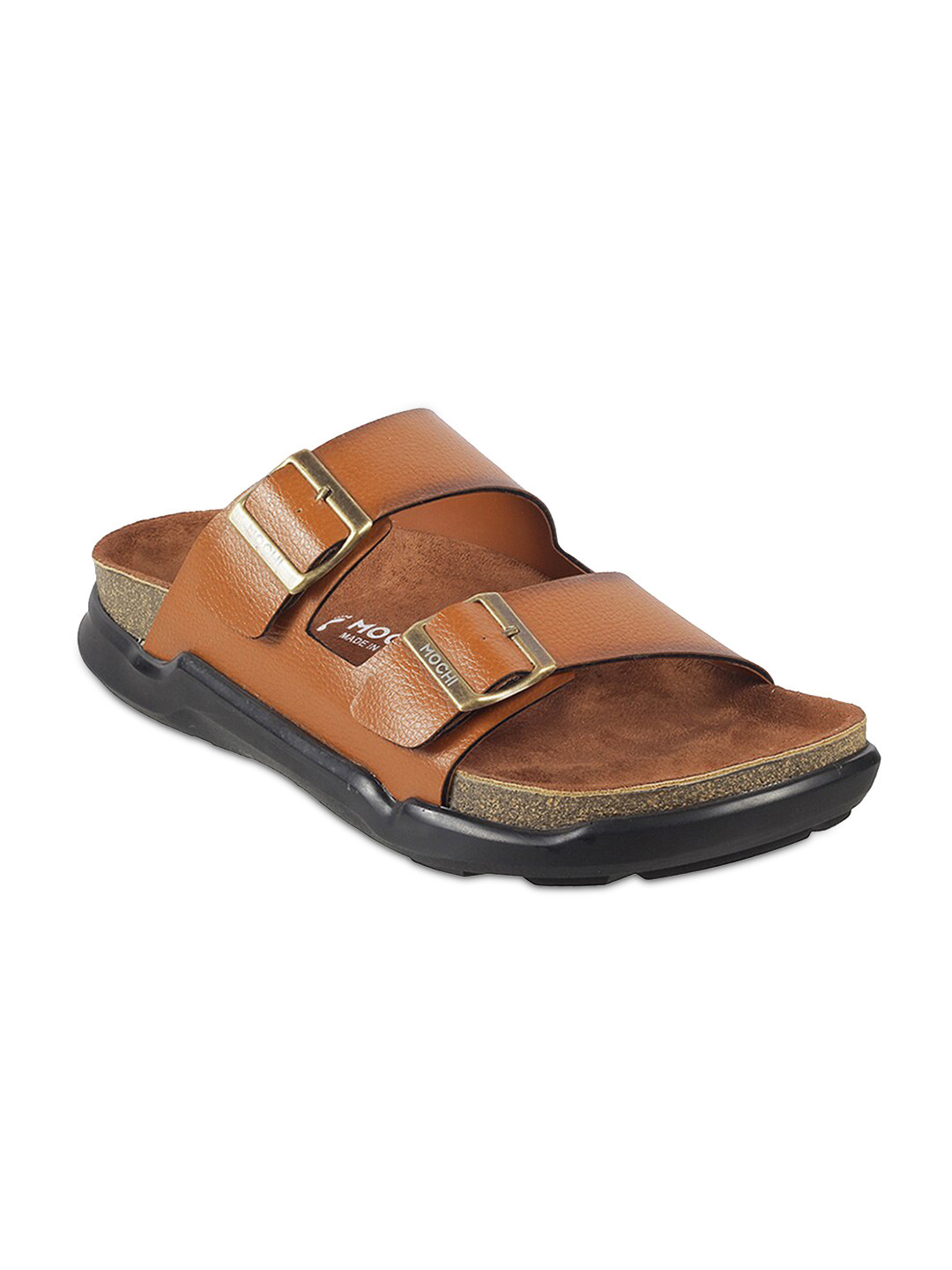 Buy Mochi Men Tan & Gunmetal Toned Leather Comfort Sandals Sandals