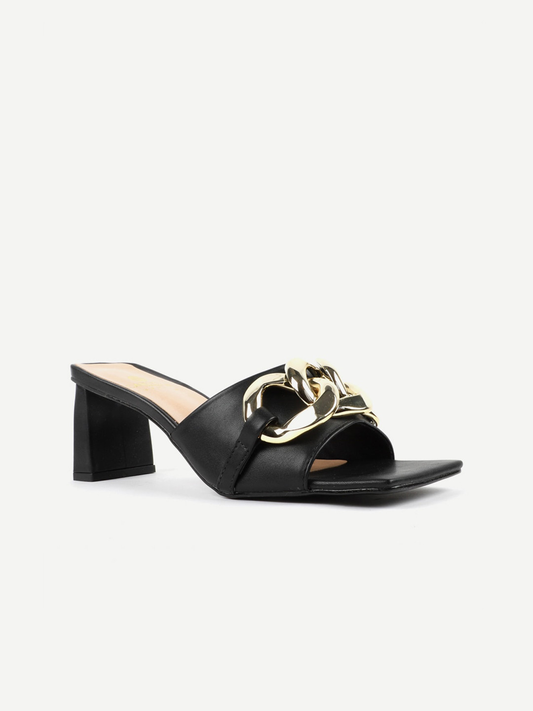 Buy Carlton London Black Block Mules With Buckles Heels for Women
