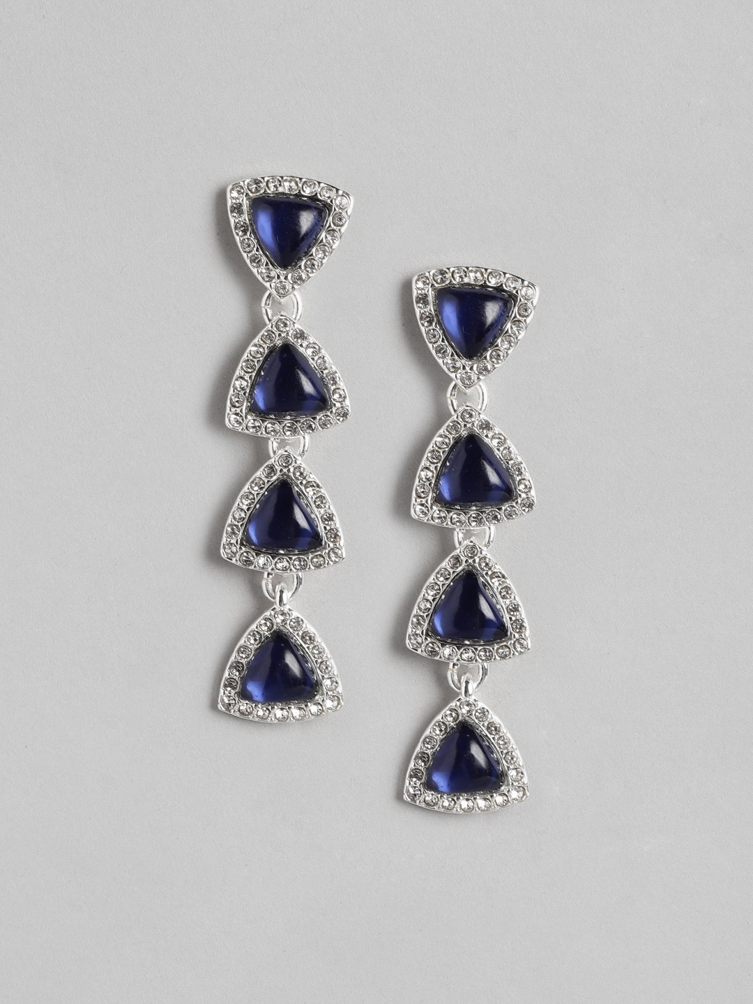 Buy Forever New Navy Blue & White Teardrop Shaped Drop Earrings