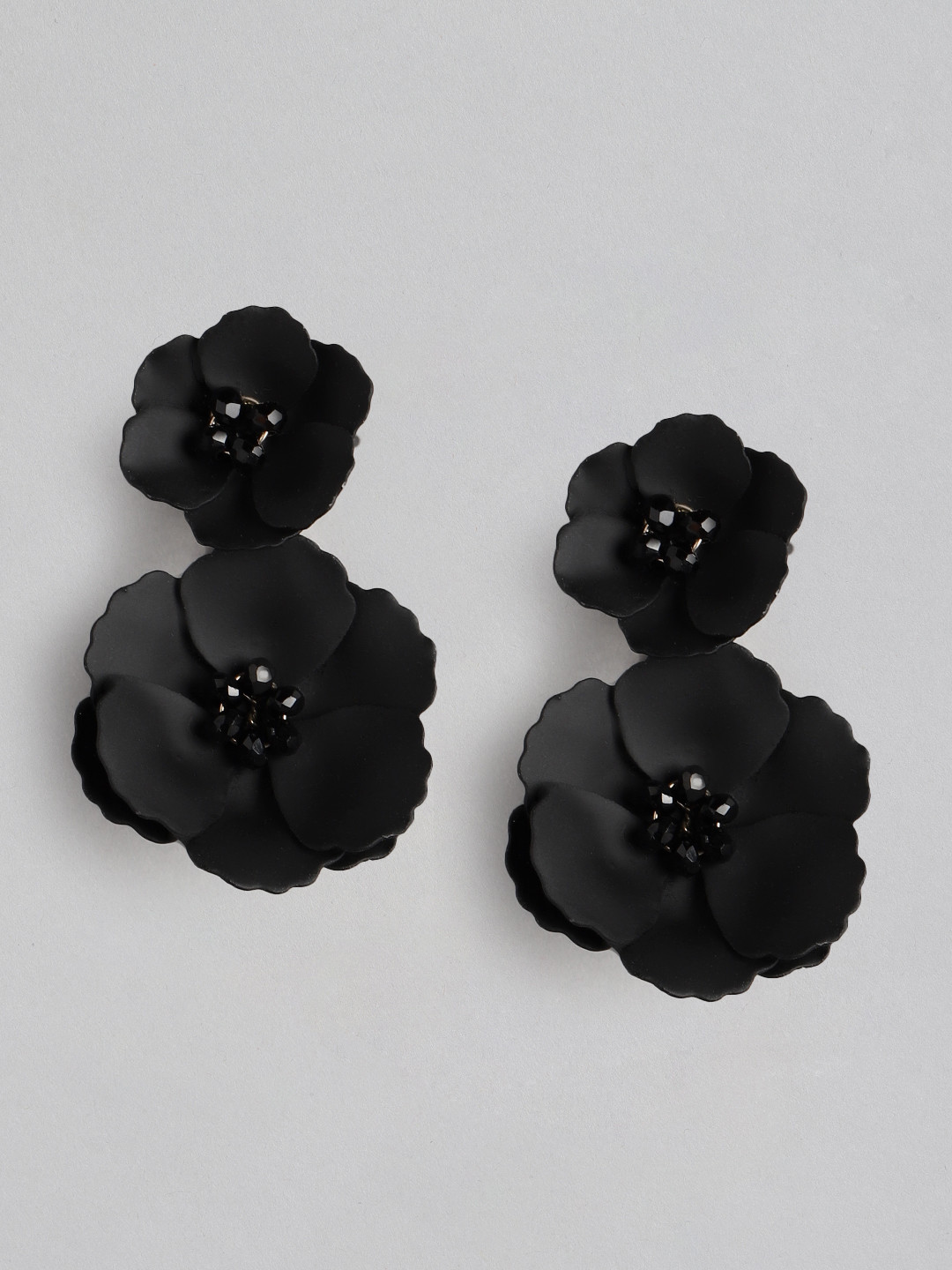 Black floral earrings clearance