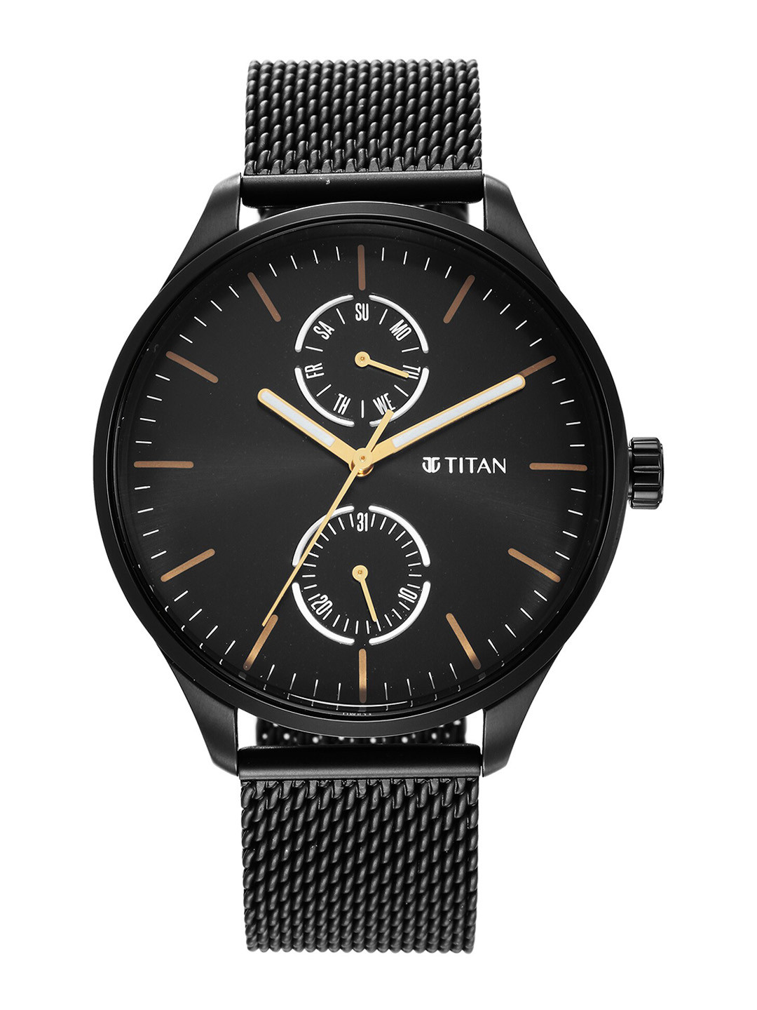 Buy Titan Men Black Dial & Stainless Steel Bracelet Style Straps