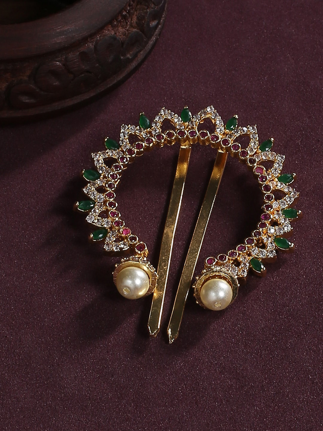 Buy Justpeachy Gold Plated Gold Stone StuddedBun Pin Head Jewellery