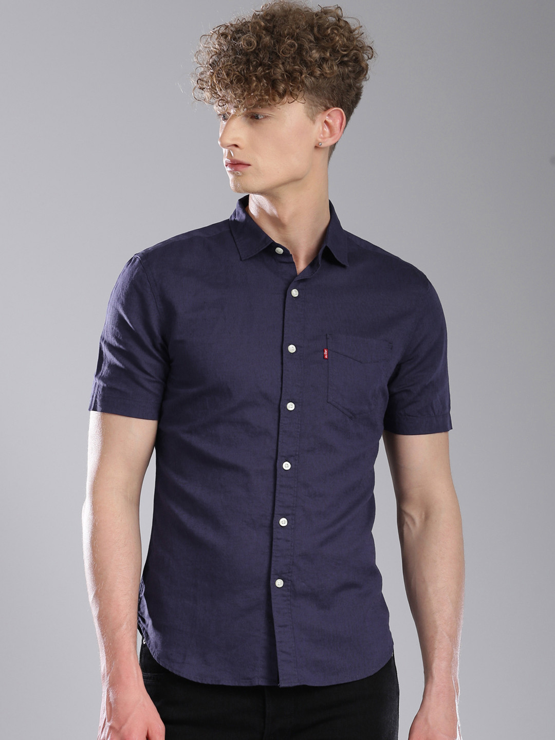 Buy Levis Men Navy Blue Slim Fit Solid Linen Casual Shirt Shirts for