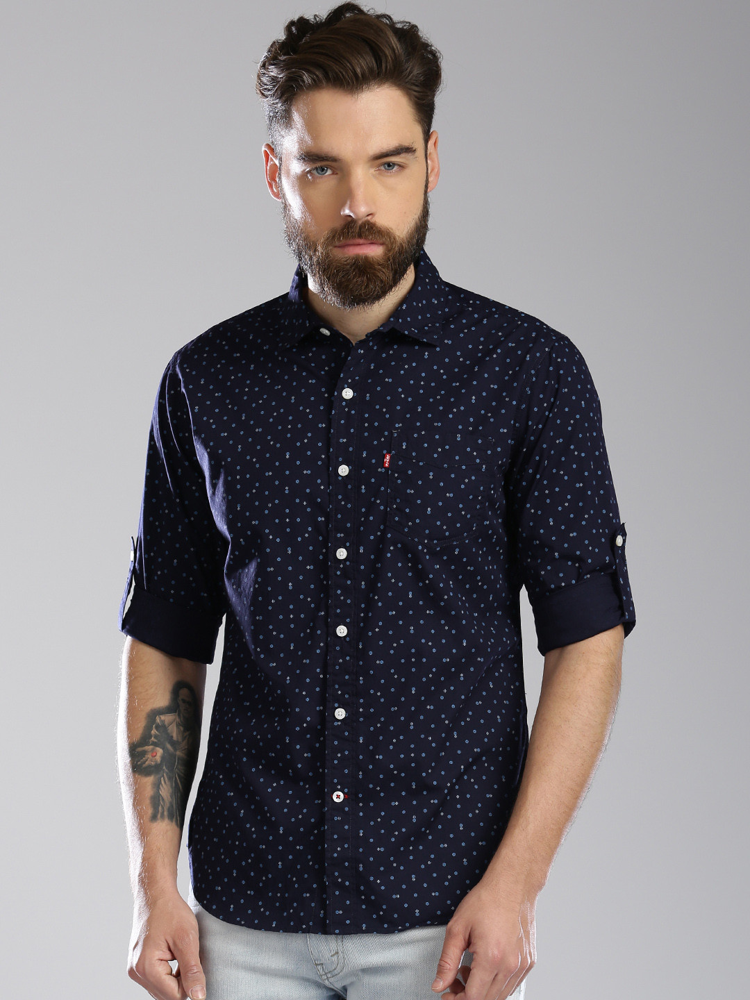 Buy Levis Men Navy Blue Slim Fit Printed Casual Shirt Shirts for Men