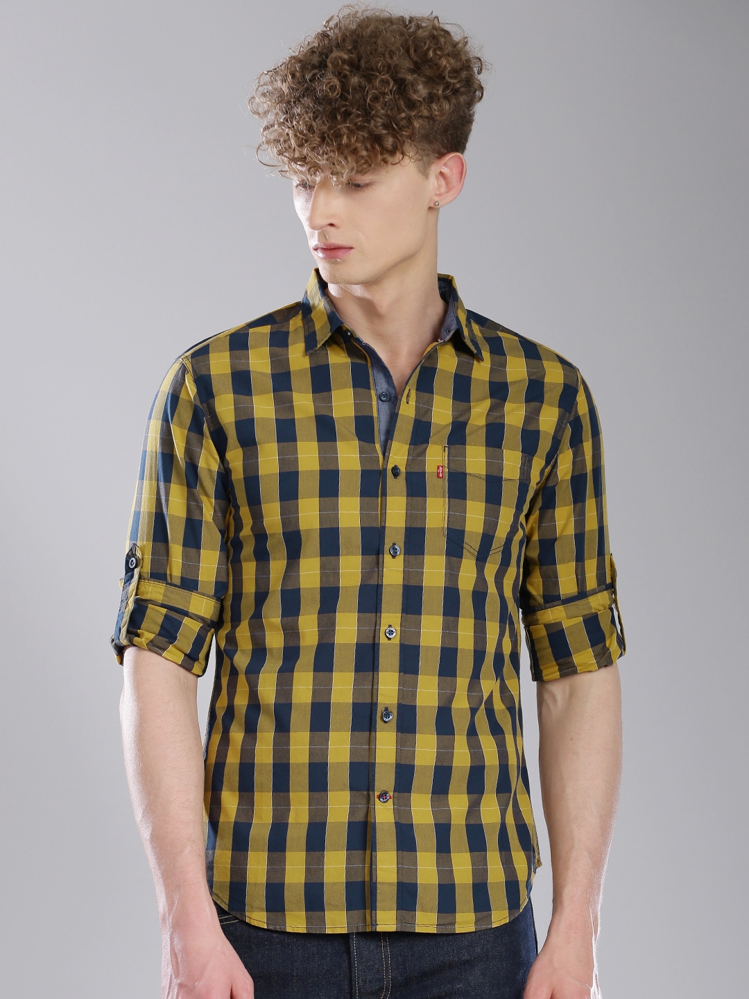 Buy Levis Men Yellow & Navy Slim Fit Checked Casual Shirt - Shirts for ...