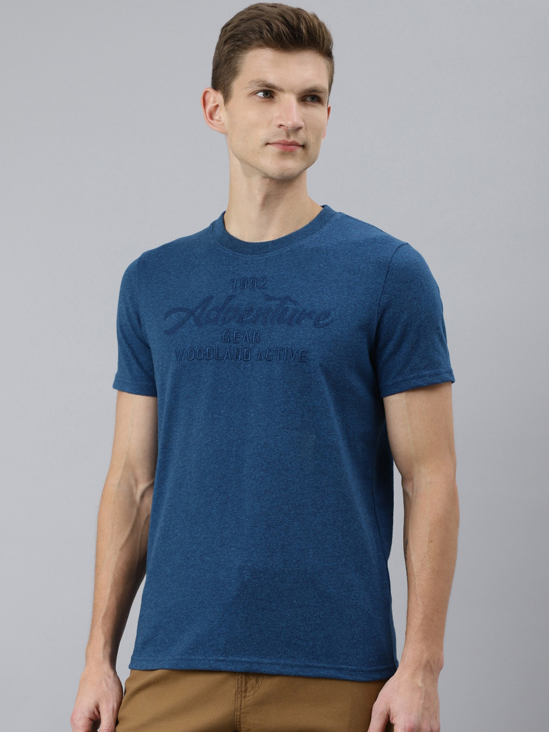 Men's Navy Blue Typography Printed Slim Fit T-shirt