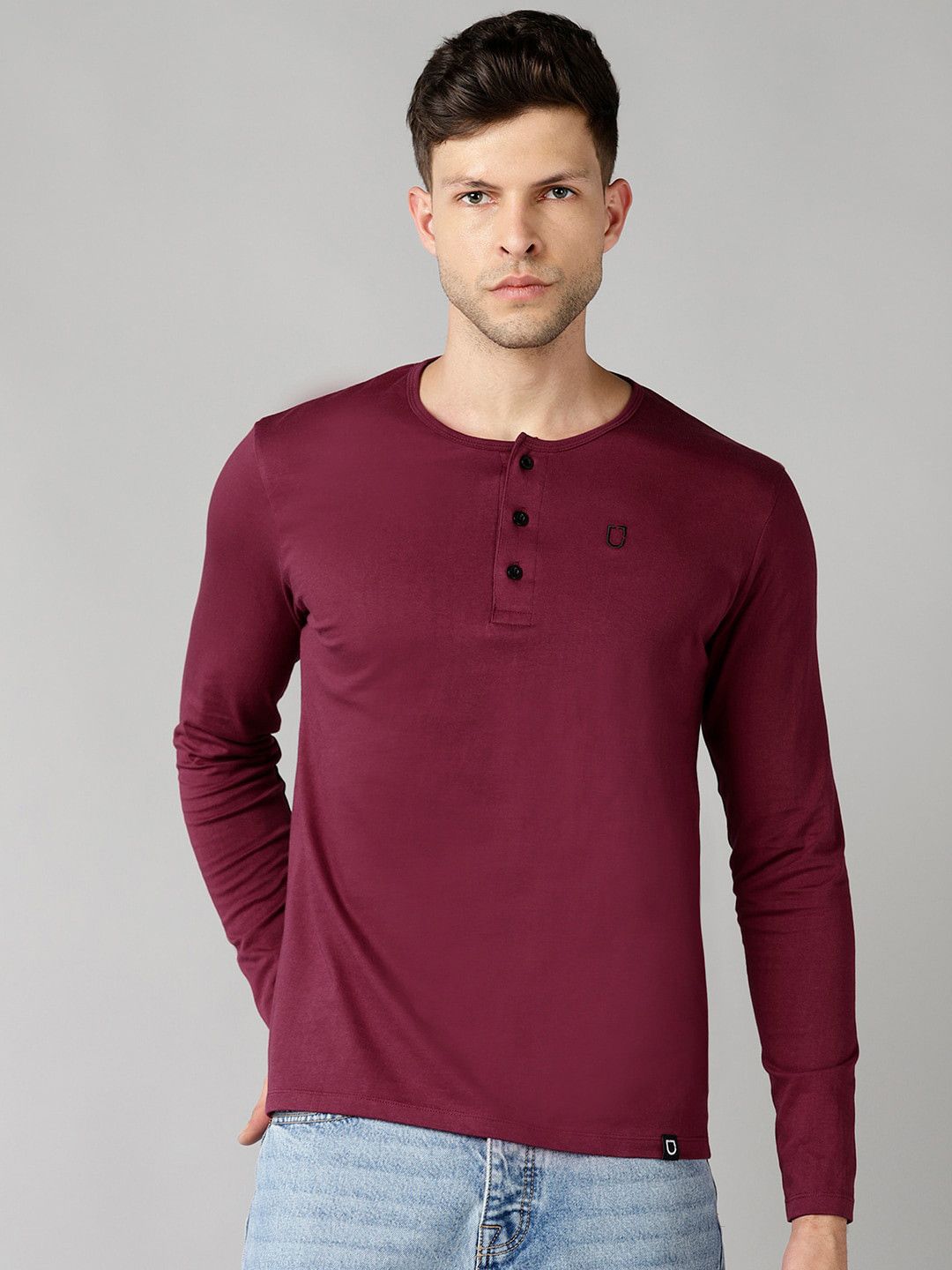 Buy Urbano Fashion Men Maroon Henley Neck Slim Fit T Shirt Tshirts
