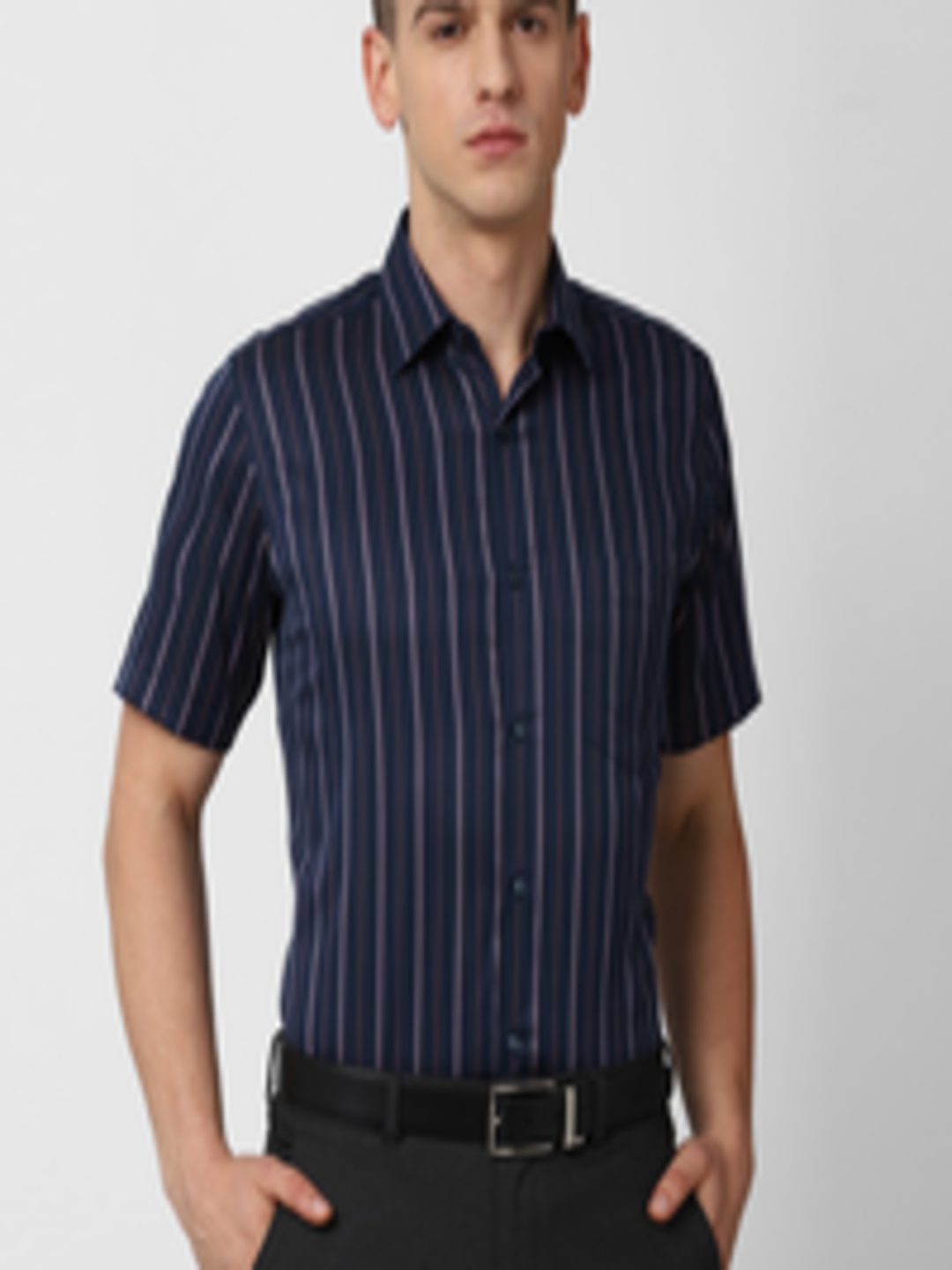 Buy Van Heusen Men Navy Blue Striped Formal Shirt - Shirts for Men ...