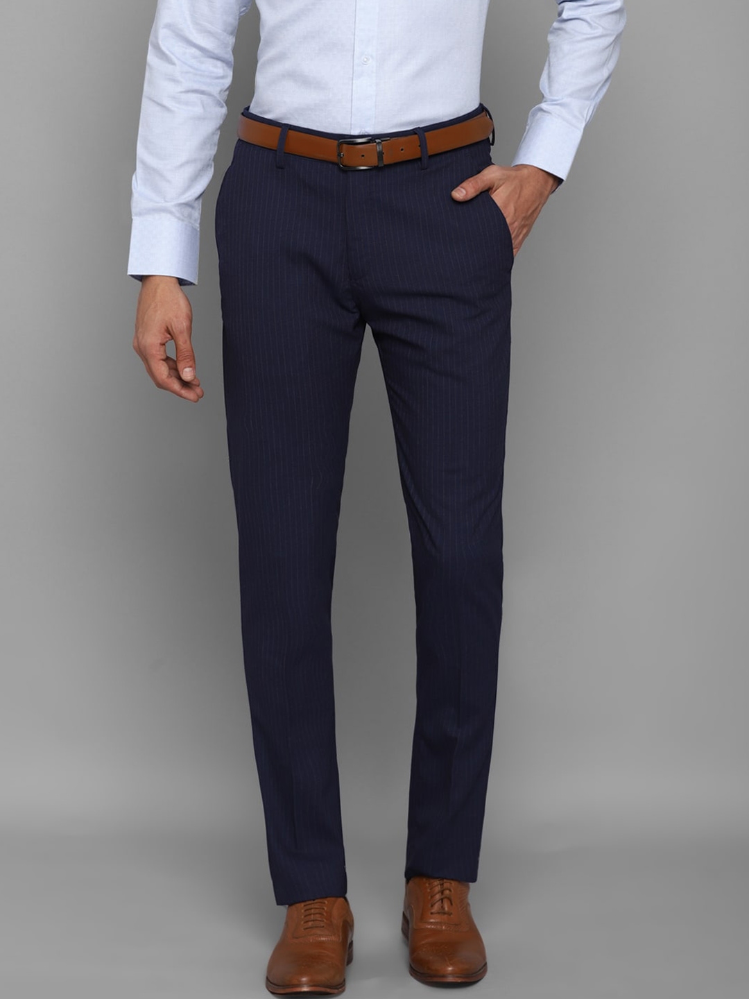 Buy Louis Philippe Men Navy Blue Textured Slim Fit Trousers - Trousers ...