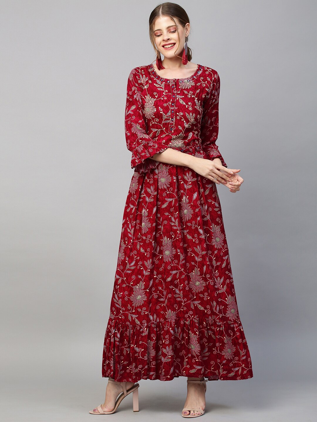 Buy FASHOR Red Floral Maxi Dress - Dresses for Women 18336138 | Myntra