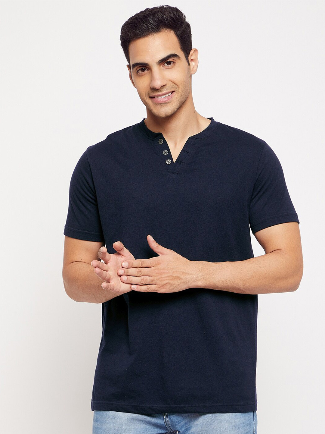 Buy HARBOR N BAY Men Navy Blue Henley Neck T Shirt Tshirts for Men