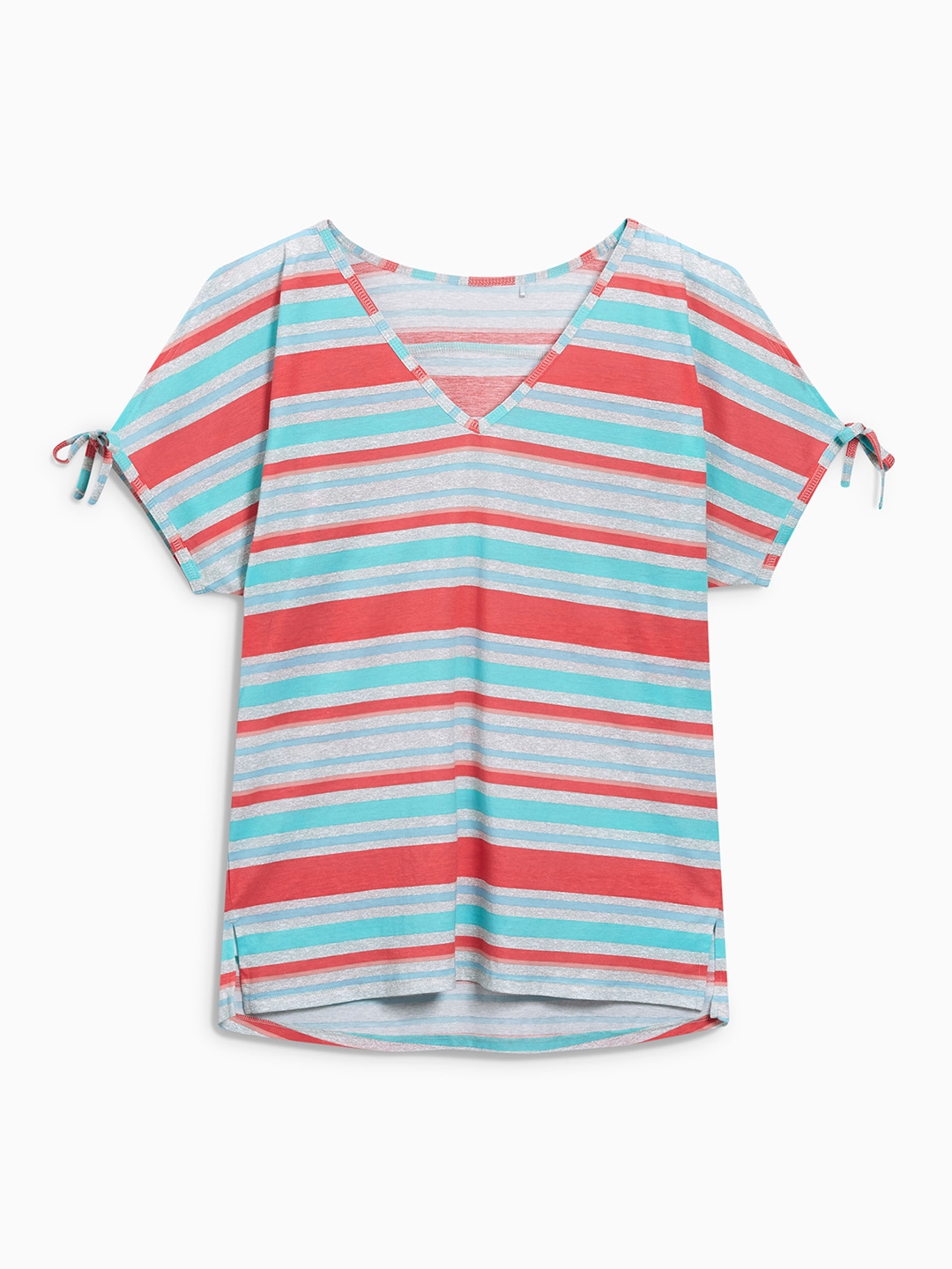 Buy Next Women Grey & Red Striped V Neck T Shirt - Tshirts for Women ...