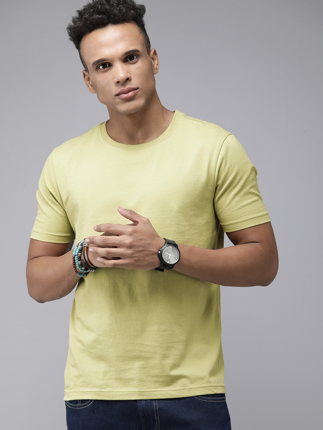 Buy Roadster Men Lime Green Pure Cotton T Shirt Tshirts for Men 18346750 Myntra